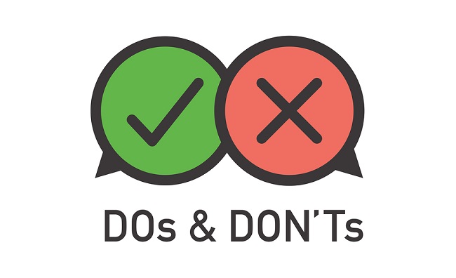 Two chat bubbles, one with a check mark and one with an "x". "Dos & Don'ts"